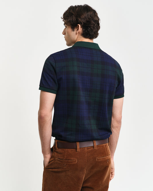 TARTAN GREEN, JACQUARD SS POLO, BACK-VIEW BY GANT AU.