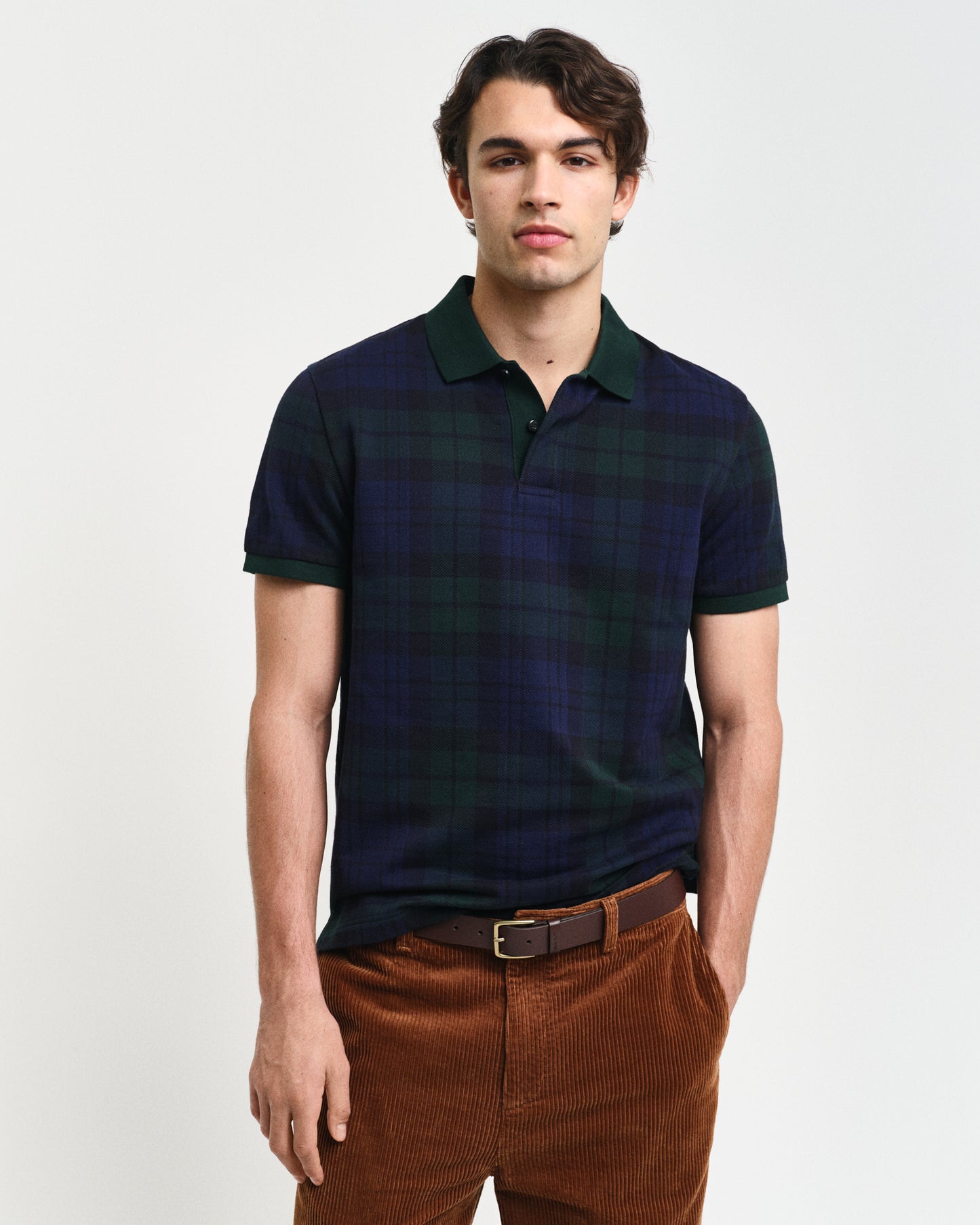 TARTAN GREEN, JACQUARD SS POLO, FRONT-VIEW BY GANT AU.