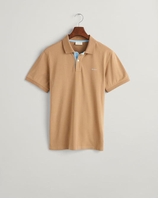 WARM KHAKI, REG CONTRAST PIQUE SS POLO BY GANT AU.