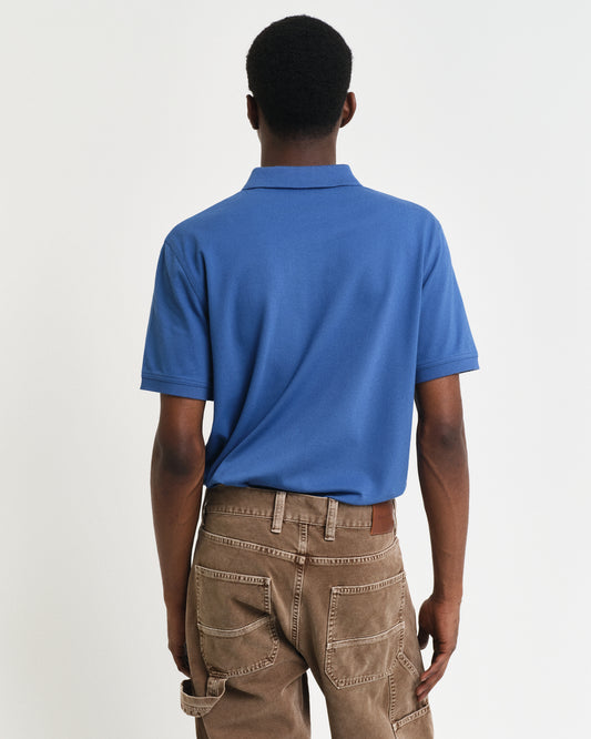 VINTAGE BLUE, REG CONTRAST PIQUE SS POLO, BACK-VIEW BY GANT AU.