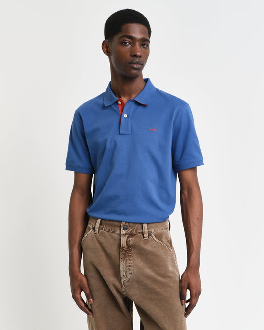 VINTAGE BLUE, REG CONTRAST PIQUE SS POLO, FRONT-VIEW BY GANT AU.