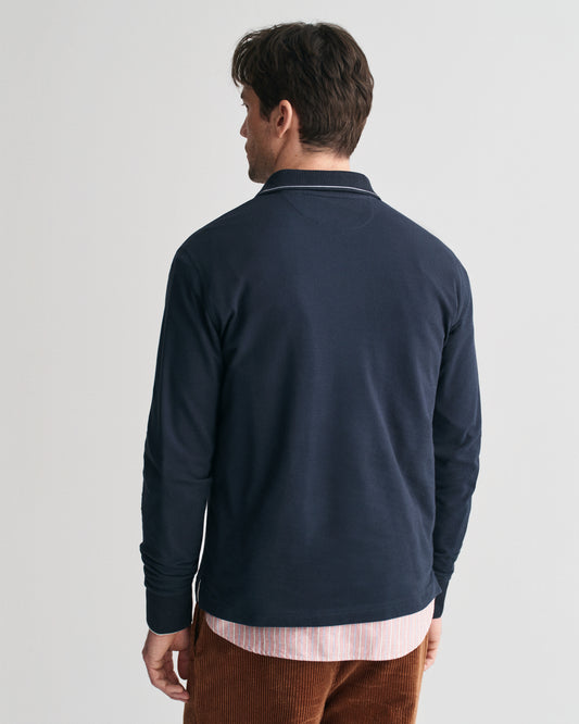 EVENING BLUE, TEXTURED COLLAR POLO, BACK-VIEW BY GANT AU.