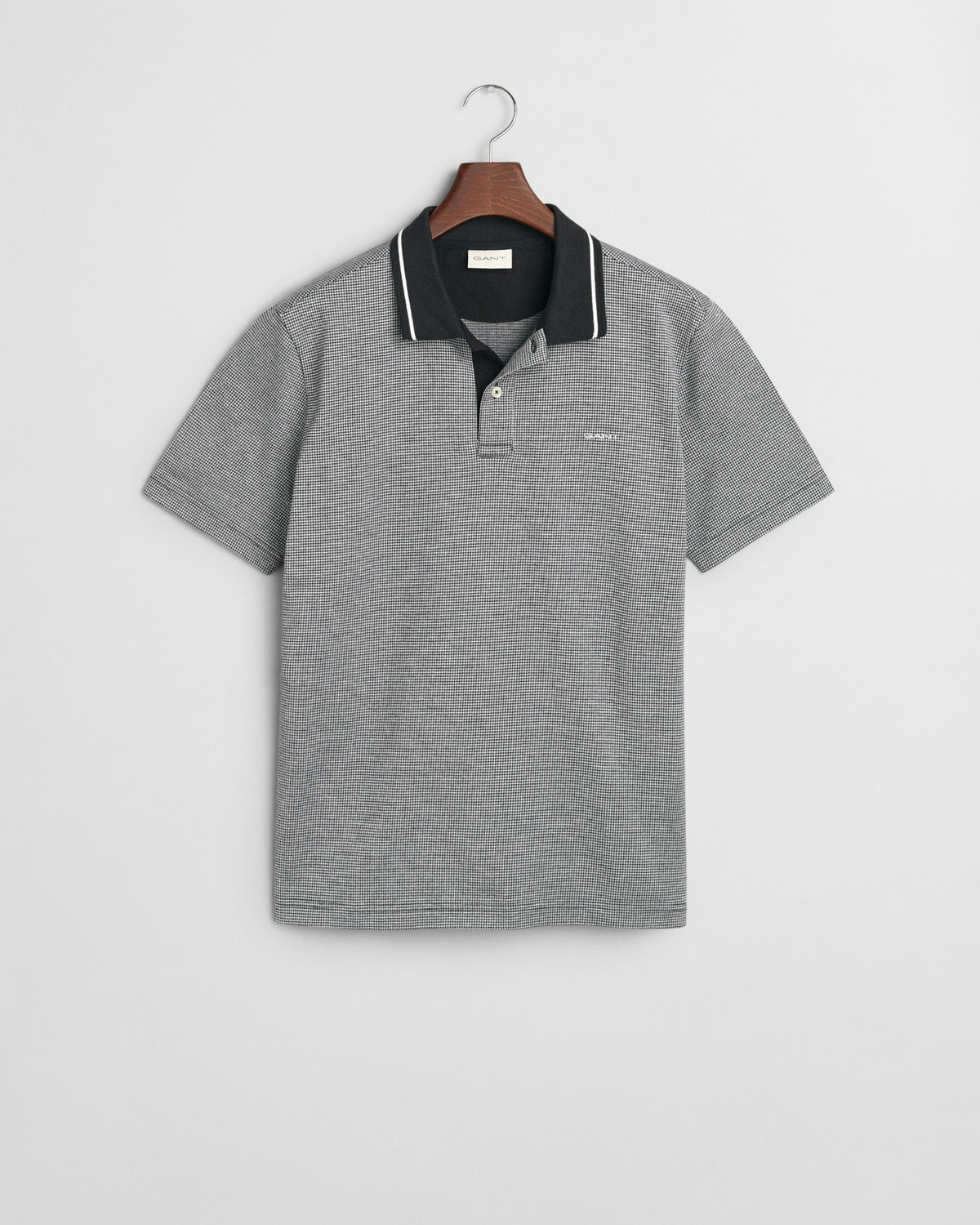 BLACK, MICRO HOUNDSTOOTH POLO BY GANT AU.