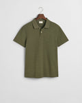 DARK EARTHY GREEN, WAFFLE TEXTURED SS POLO, FLAT-LAY BY GANT AU.