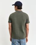DARK EARTHY GREEN, WAFFLE TEXTURED SS POLO, BACK-VIEW BY GANT AU.