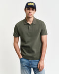 DARK EARTHY GREEN, WAFFLE TEXTURED SS POLO, FRONT-VIEW BY GANT AU.