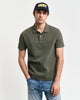 DARK EARTHY GREEN, WAFFLE TEXTURED SS POLO, FRONT-VIEW BY GANT AU.