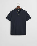 EVENING BLUE, WAFFLE TEXTURED SS POLO, FLAT-LAY BY GANT AU.