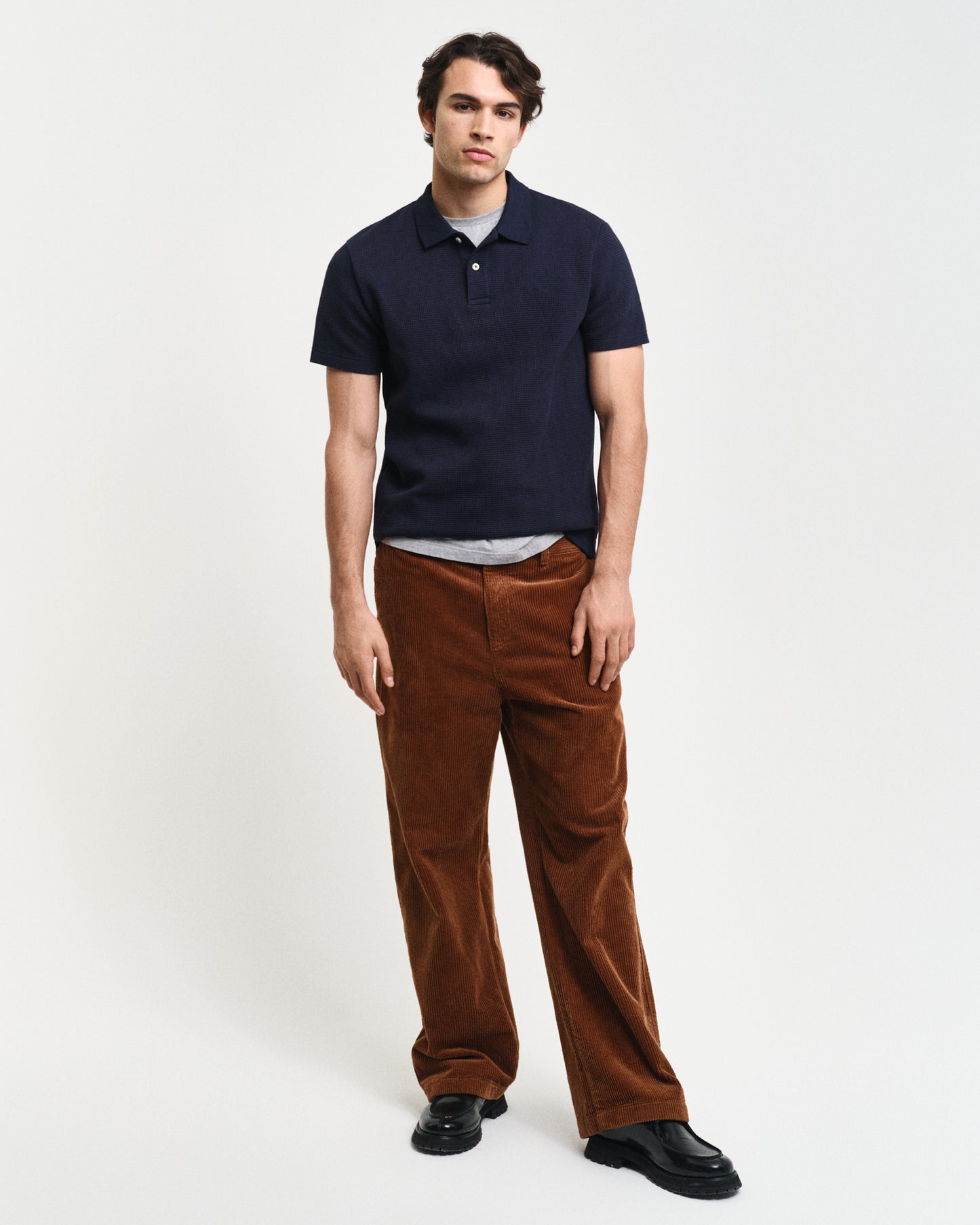 EVENING BLUE, WAFFLE TEXTURED SS POLO BY GANT AU.