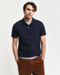 EVENING BLUE, WAFFLE TEXTURED SS POLO, FRONT-VIEW BY GANT AU.
