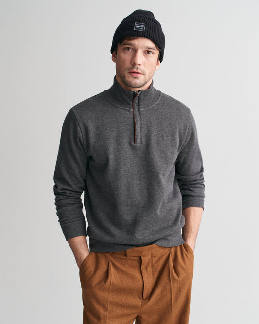 ANTRACIT MELANGE, SACKER RIB HALF ZIP, FRONT-VIEW BY GANT AU.