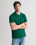 DEEP FOREST GREEN, REG SHIELD SS PIQUE POLO, FRONT-VIEW BY GANT AU.