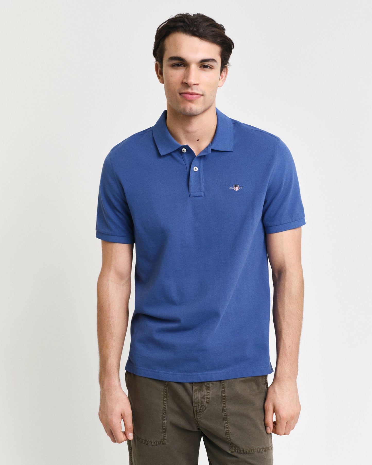 VINTAGE BLUE, REG SHIELD SS PIQUE POLO, FRONT-VIEW BY GANT AU.