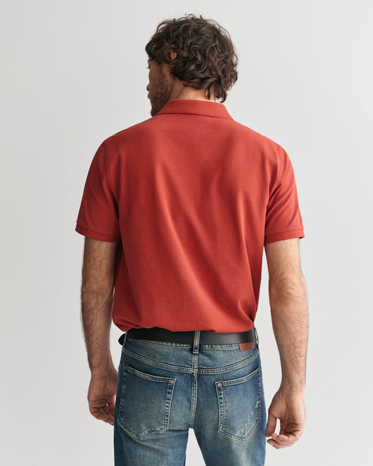 IRON RED, REG SHIELD SS PIQUE POLO, BACK-VIEW BY GANT AU.