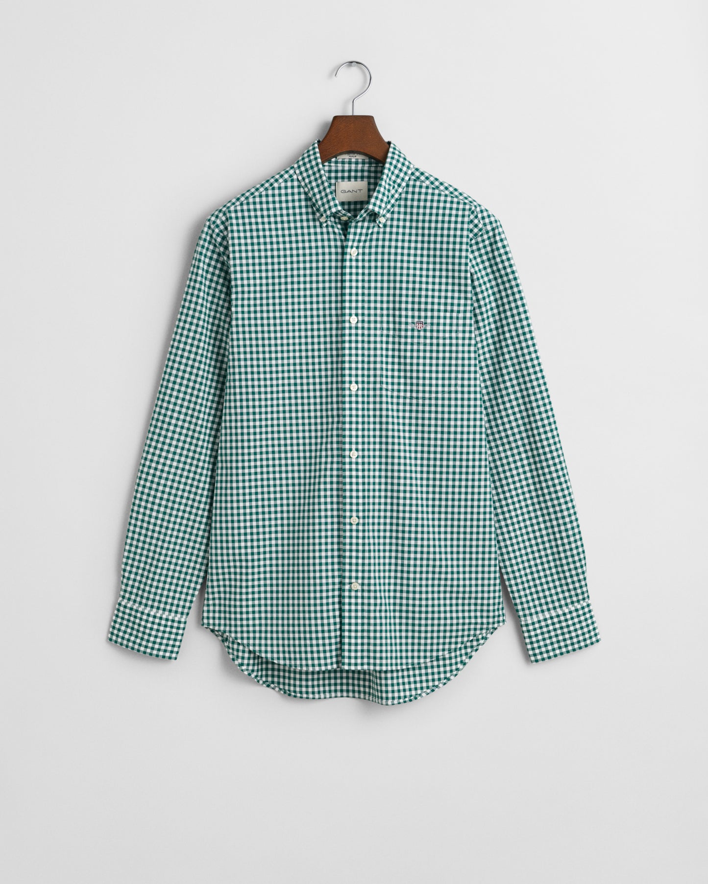 DEEP FOREST GREEN, REG CLASSIC POPLIN GINGHAM SHIRT, FLAT-LAY BY GANT AU.