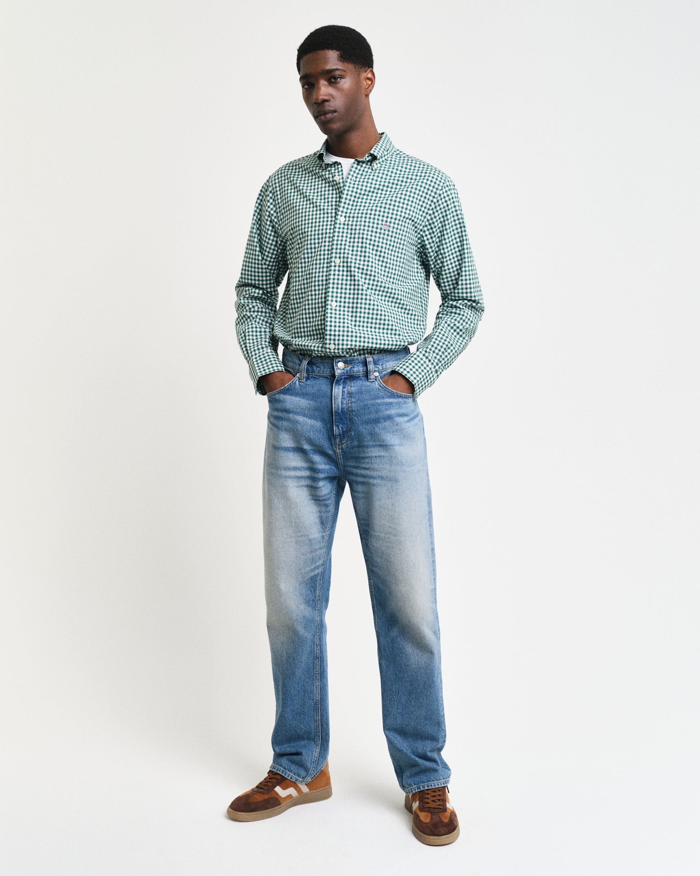 DEEP FOREST GREEN, REG CLASSIC POPLIN GINGHAM SHIRT BY GANT AU.