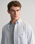 LIGHT BLUE, REG CLASSIC POPLIN GINGHAM SHIRT, CLOSE-UP BY GANT AU.