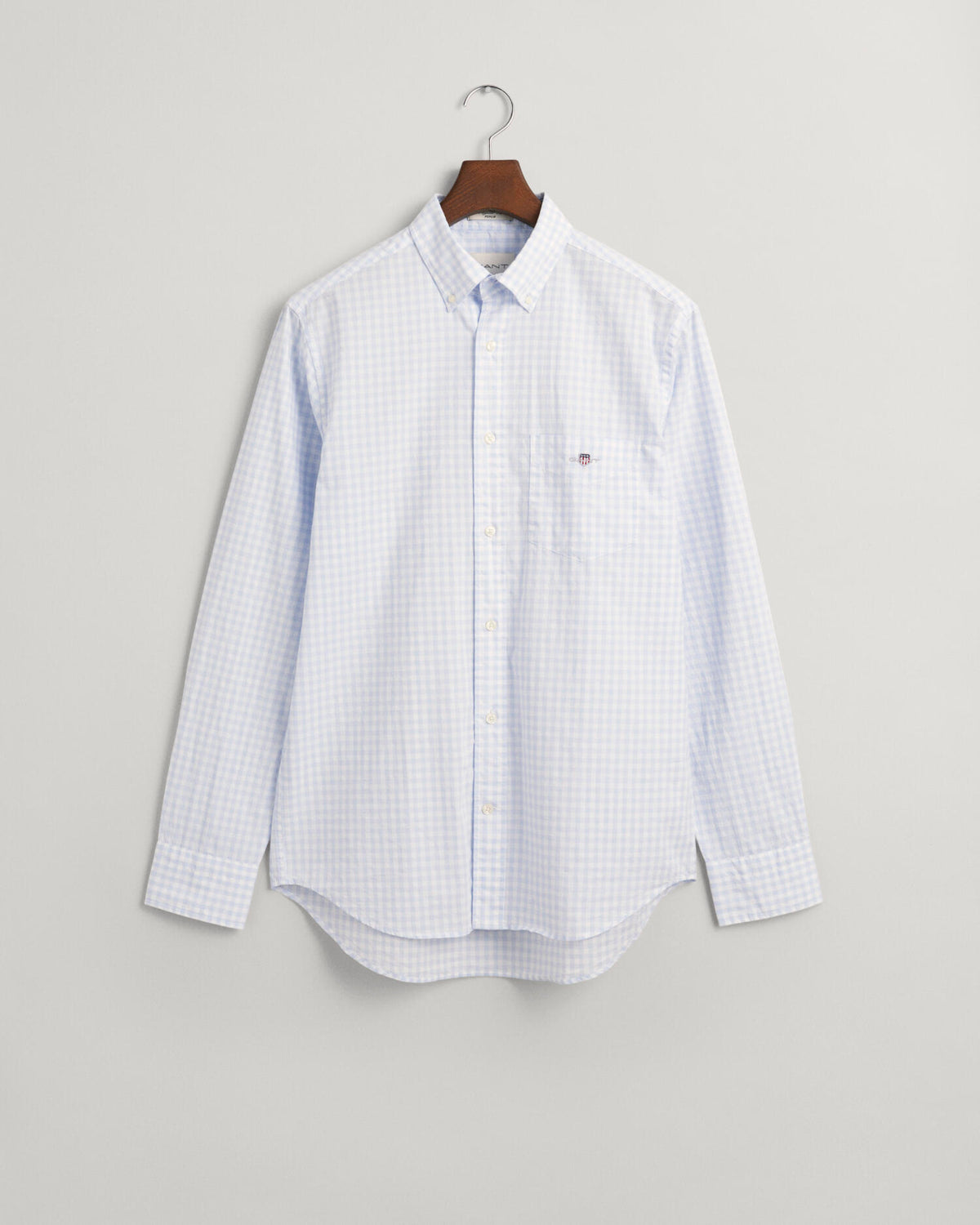 LIGHT BLUE, REG CLASSIC POPLIN GINGHAM SHIRT, FLAT-LAY BY GANT AU.