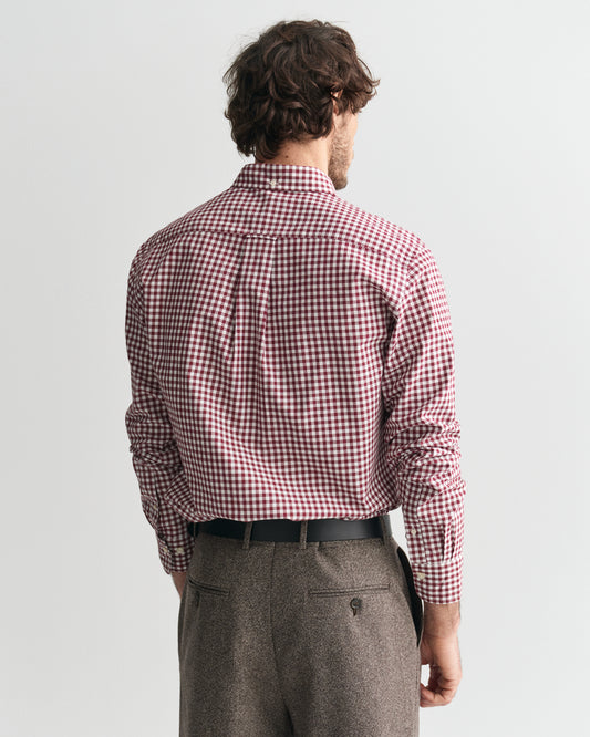 WINE RED, REG CLASSIC POPLIN GINGHAM SHIRT, BACK-VIEW BY GANT AU.