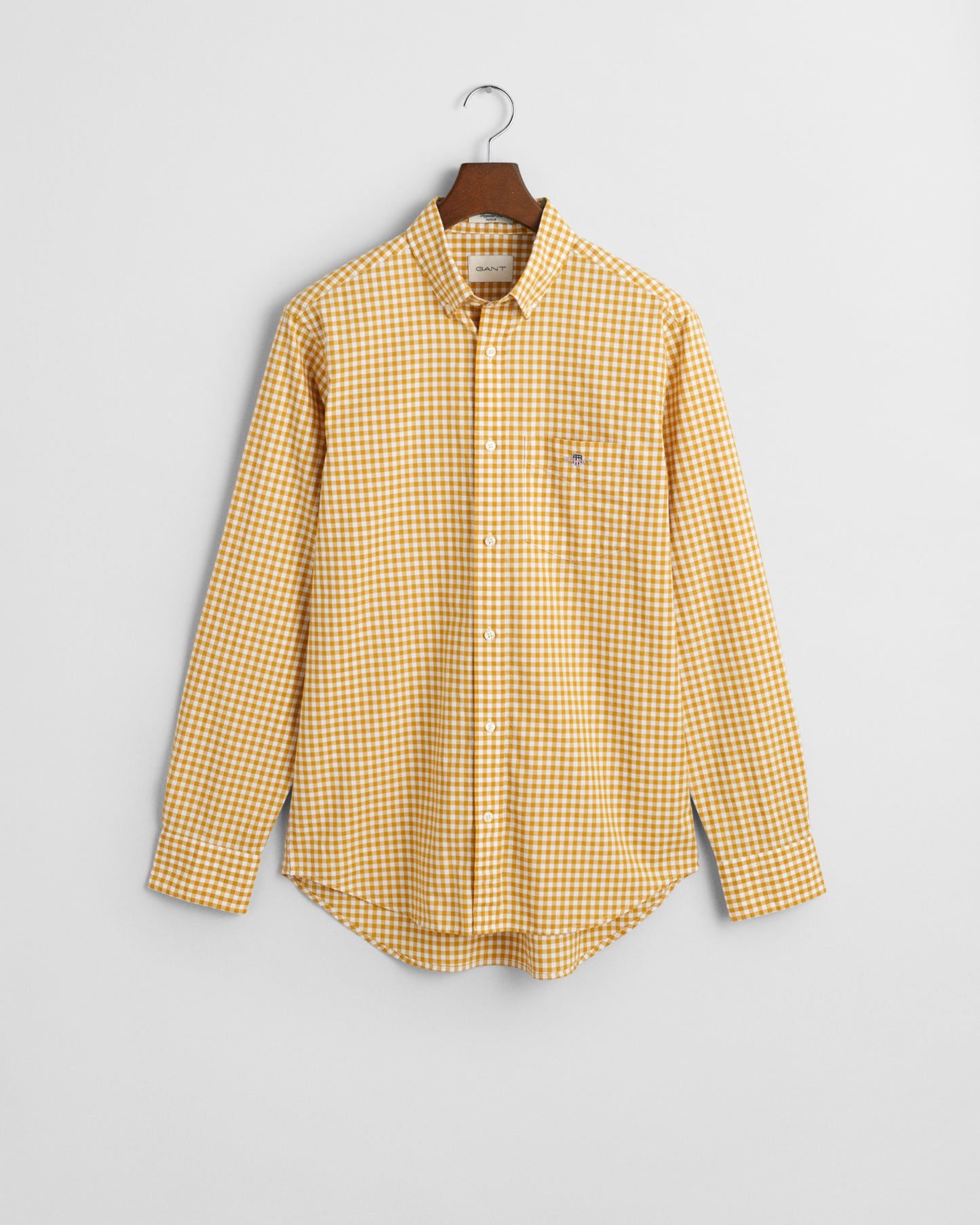 MAPLE YELLOW, REG CLASSIC POPLIN GINGHAM SHIRT, FLAT-LAY BY GANT AU.