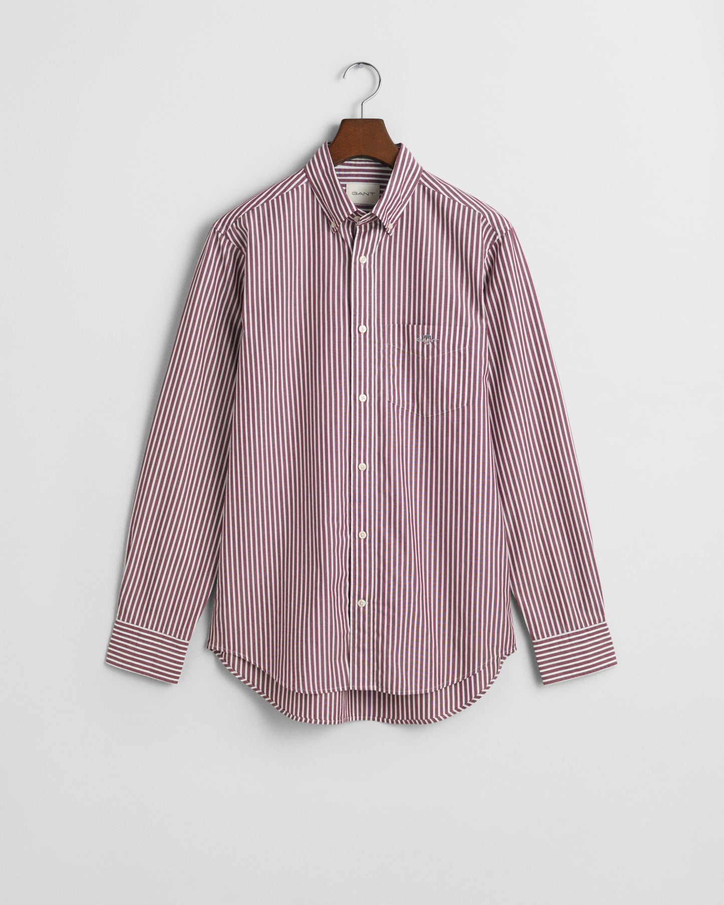WINE RED, REG CLASSIC POPLIN STRIPE SHIRT, FLAT-LAY BY GANT AU.