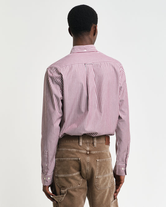 WINE RED, REG CLASSIC POPLIN STRIPE SHIRT, BACK-VIEW BY GANT AU.