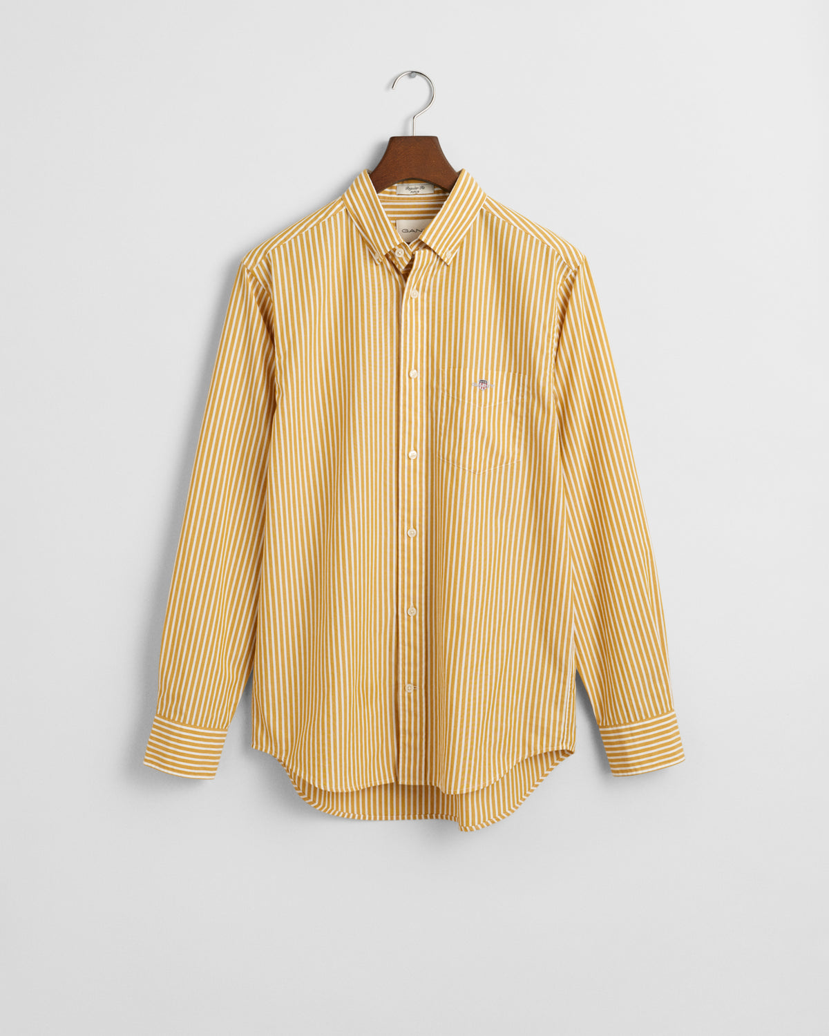 MAPLE YELLOW, REG CLASSIC POPLIN STRIPE SHIRT, FLAT-LAY BY GANT AU.
