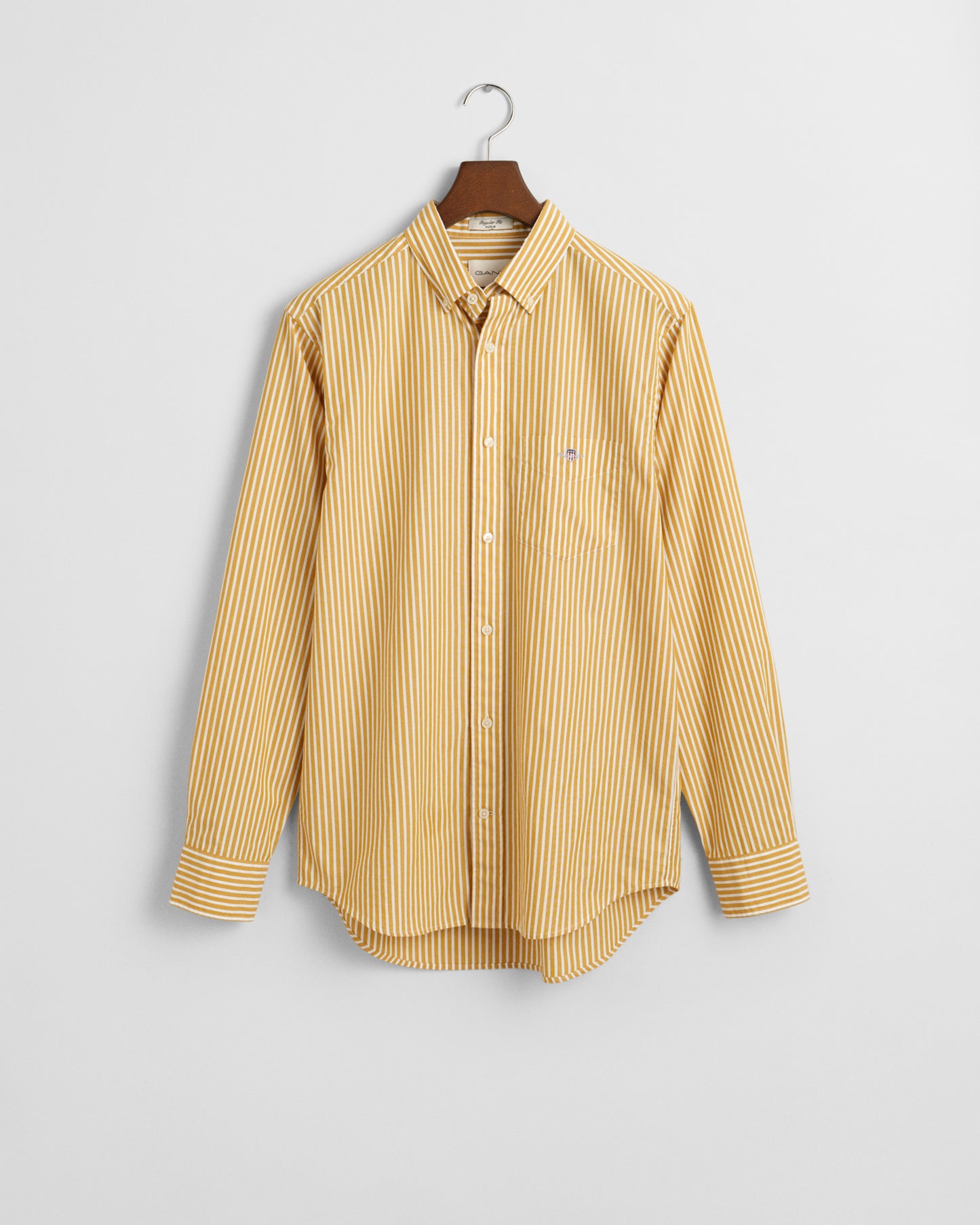 MAPLE YELLOW, REG CLASSIC POPLIN STRIPE SHIRT, FLAT-LAY BY GANT AU.