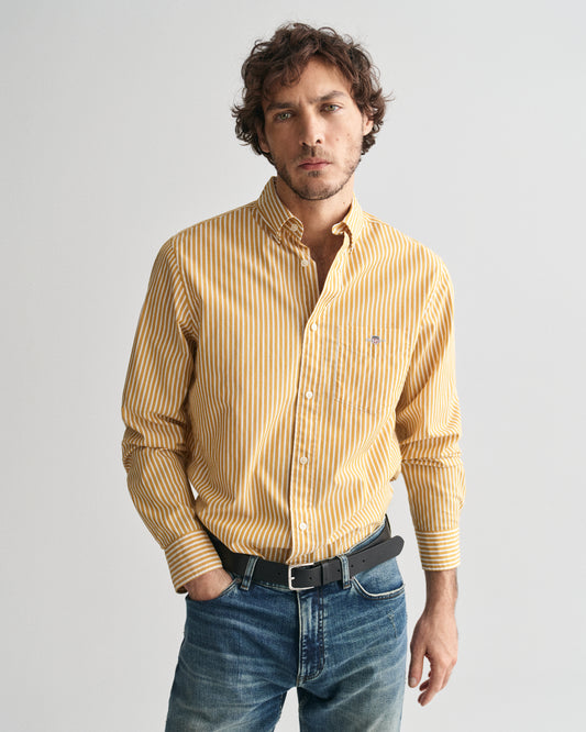 MAPLE YELLOW, REG CLASSIC POPLIN STRIPE SHIRT, FRONT-VIEW BY GANT AU.