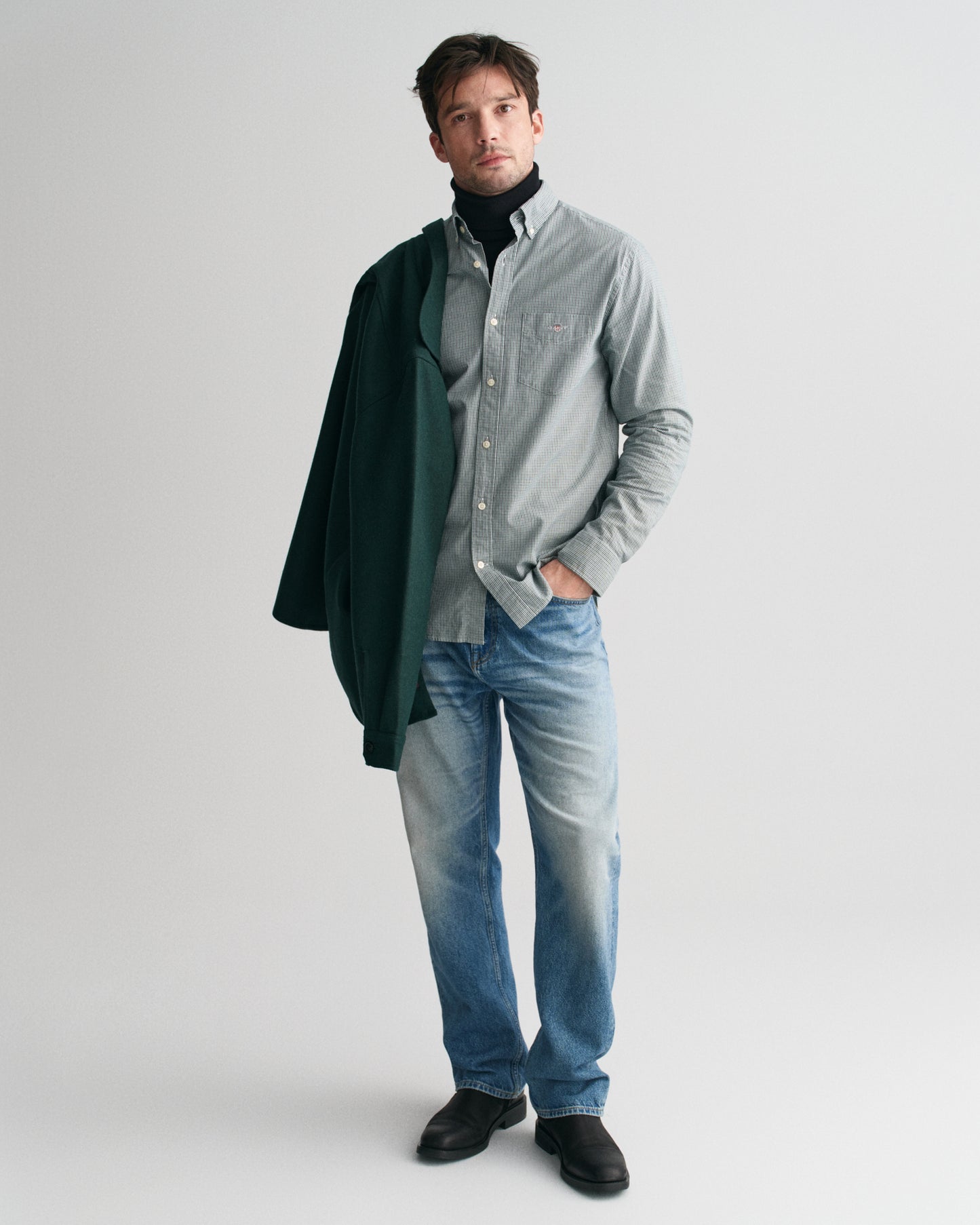 DEEP FOREST GREEN, REG POPLIN MICRO GINGHAM SHIRT BY GANT AU.