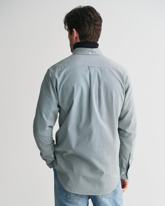 DEEP FOREST GREEN, REG POPLIN MICRO GINGHAM SHIRT, BACK-VIEW BY GANT AU.