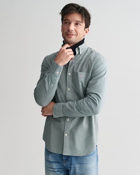 DEEP FOREST GREEN, REG POPLIN MICRO GINGHAM SHIRT, FRONT-VIEW BY GANT AU.
