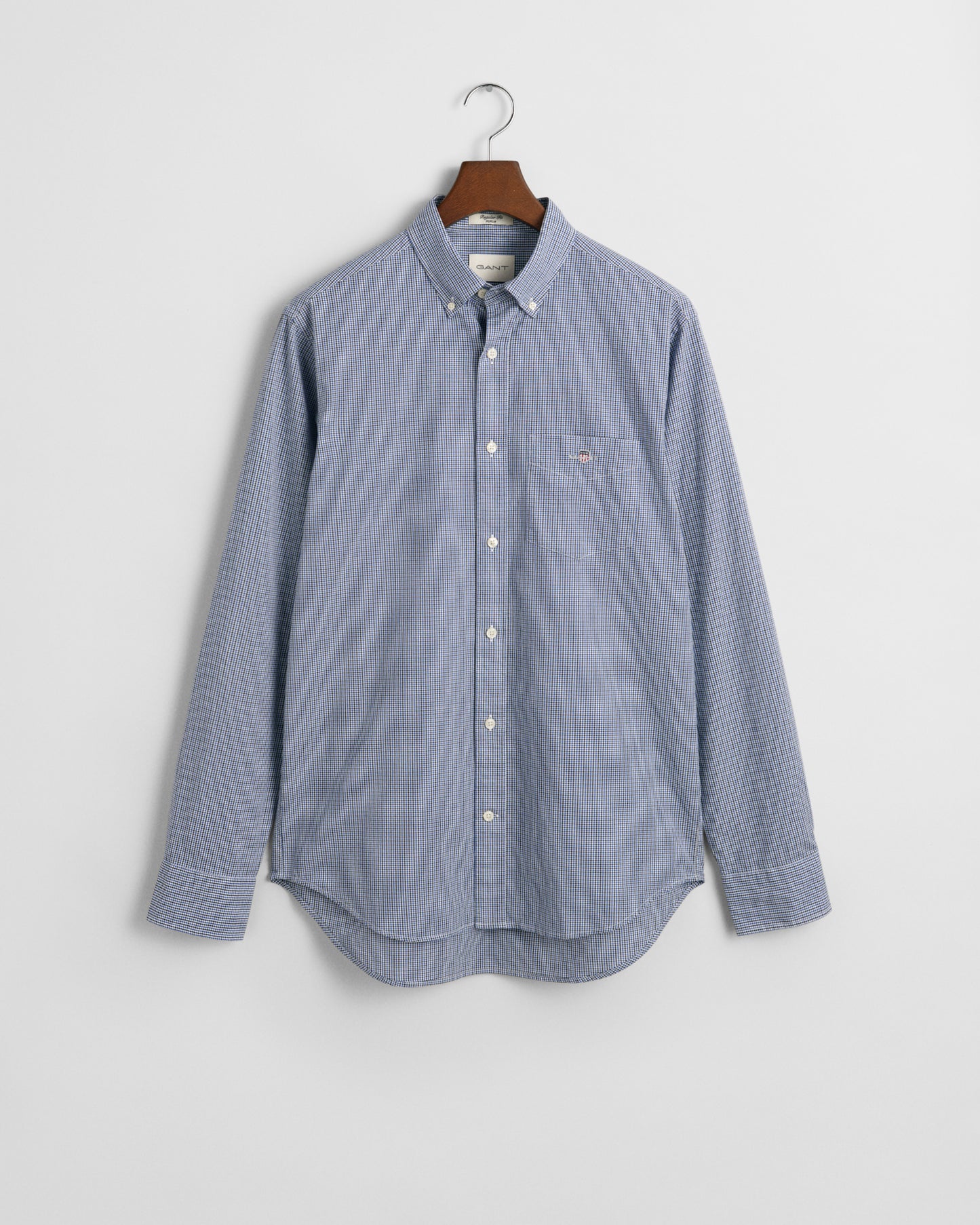COLLEGE BLUE, REG POPLIN MICRO GINGHAM SHIRT, FLAT-LAY BY GANT AU.