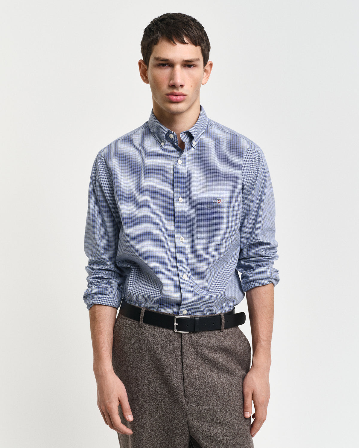 COLLEGE BLUE, REG POPLIN MICRO GINGHAM SHIRT, FRONT-VIEW BY GANT AU.