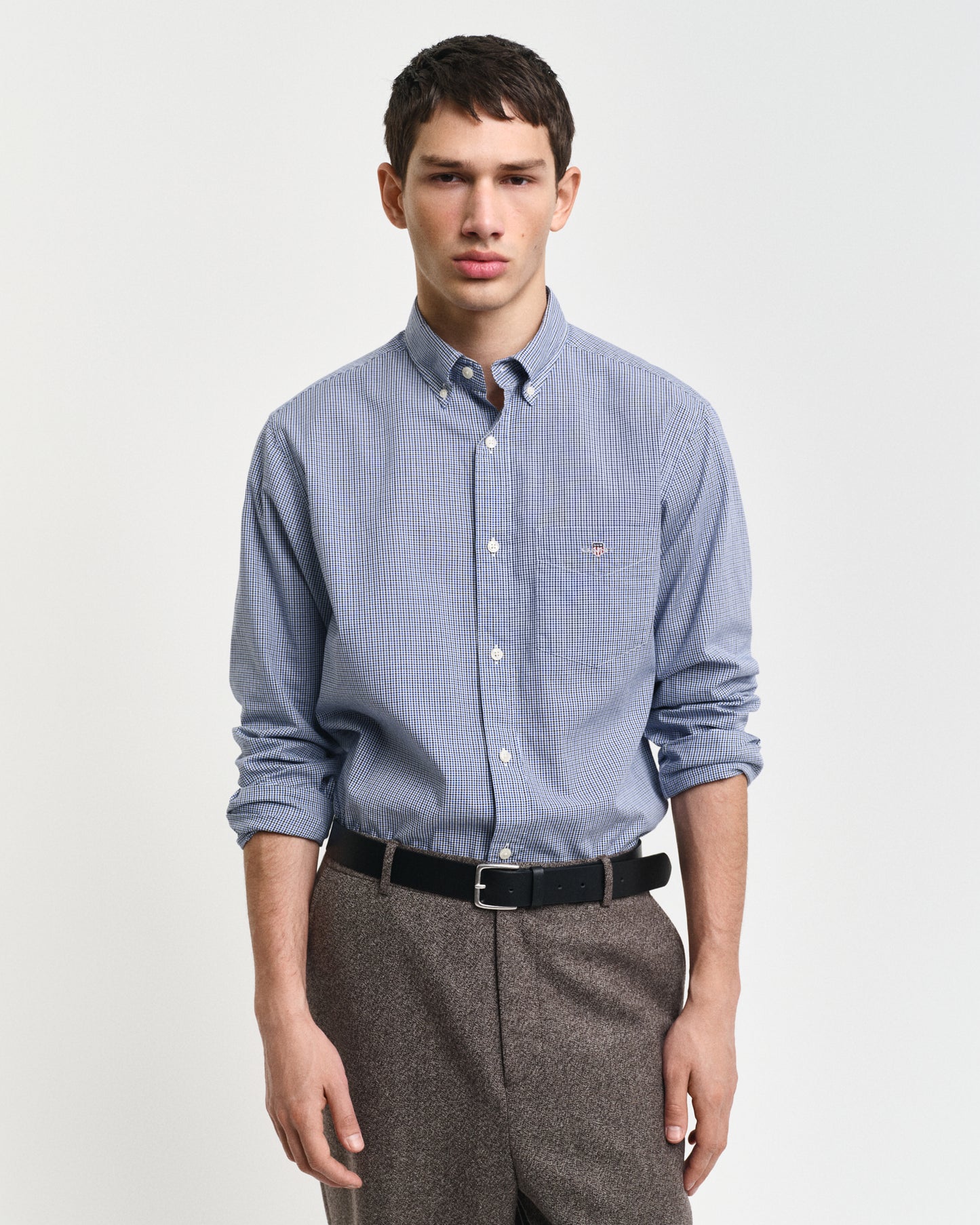 COLLEGE BLUE, REG POPLIN MICRO GINGHAM SHIRT, FRONT-VIEW BY GANT AU.