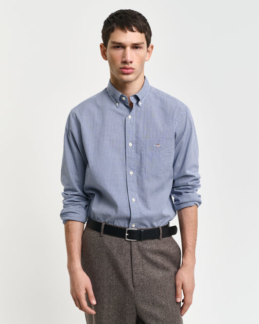 COLLEGE BLUE, REG POPLIN MICRO GINGHAM SHIRT, FRONT-VIEW BY GANT AU.