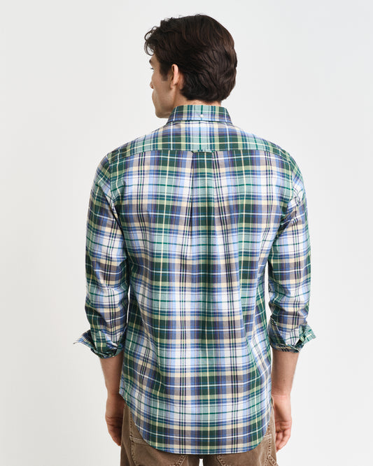 DEEP FOREST GREEN, REG POPLIN TARTAN CHECK SHIRT, BACK-VIEW BY GANT AU.