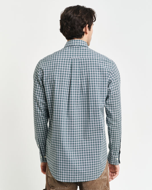 DEEP FOREST GREEN, REG POPLIN SMALL CHECK SHIRT, BACK-VIEW BY GANT AU.