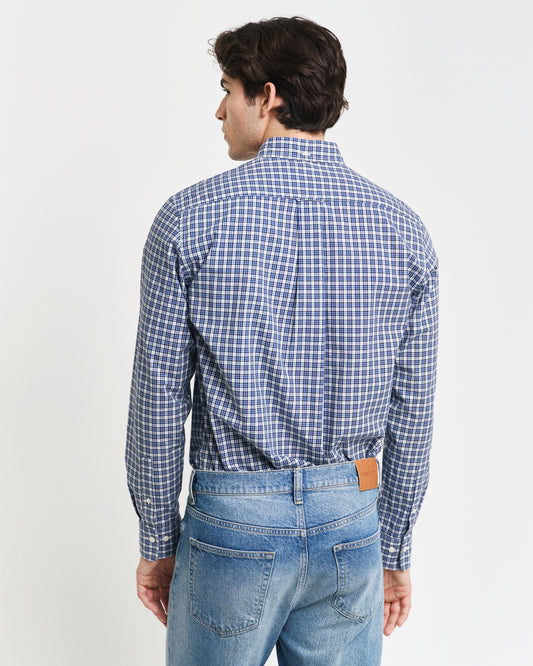 COLLEGE BLUE, REG POPLIN SMALL CHECK SHIRT, BACK-VIEW BY GANT AU.