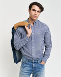 COLLEGE BLUE, REG POPLIN SMALL CHECK SHIRT, FRONT-VIEW BY GANT AU.