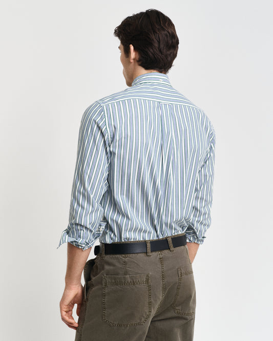 DEEP FOREST GREEN, REG POPLIN STRIPE SHIRT, BACK-VIEW BY GANT AU.