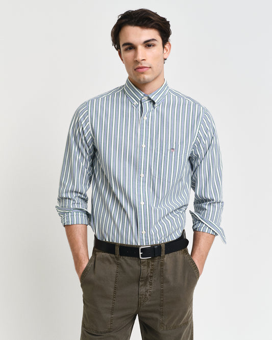 DEEP FOREST GREEN, REG POPLIN STRIPE SHIRT, FRONT-VIEW BY GANT AU.