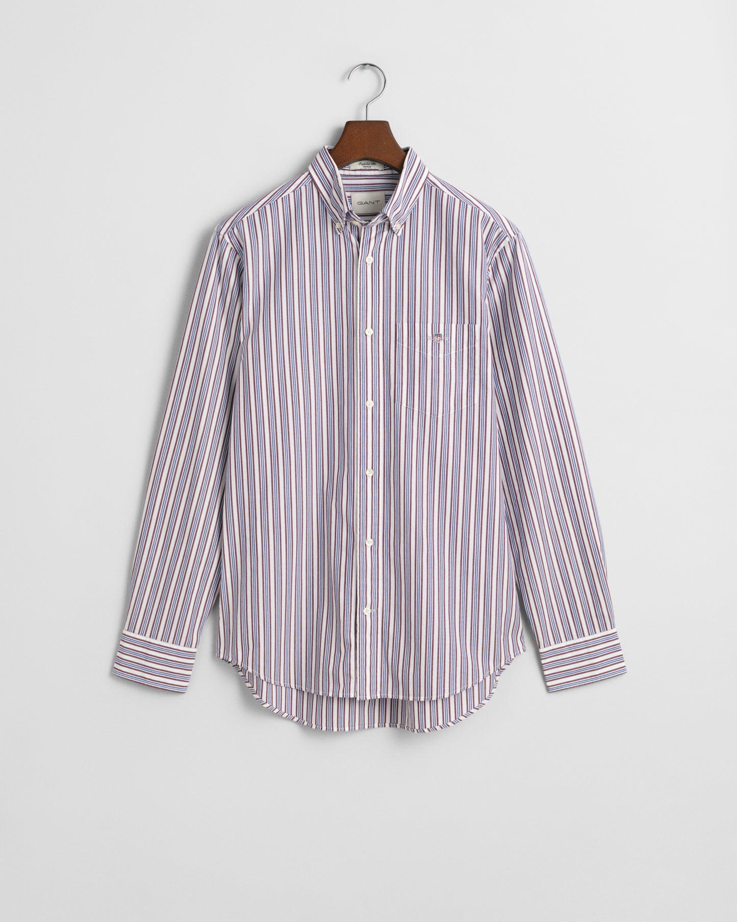 WINE RED, REG POPLIN STRIPE SHIRT, FLAT-LAY BY GANT AU.