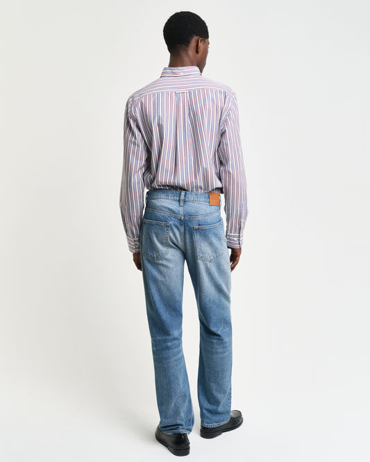 WINE RED, REG POPLIN STRIPE SHIRT, BACK-VIEW BY GANT AU.