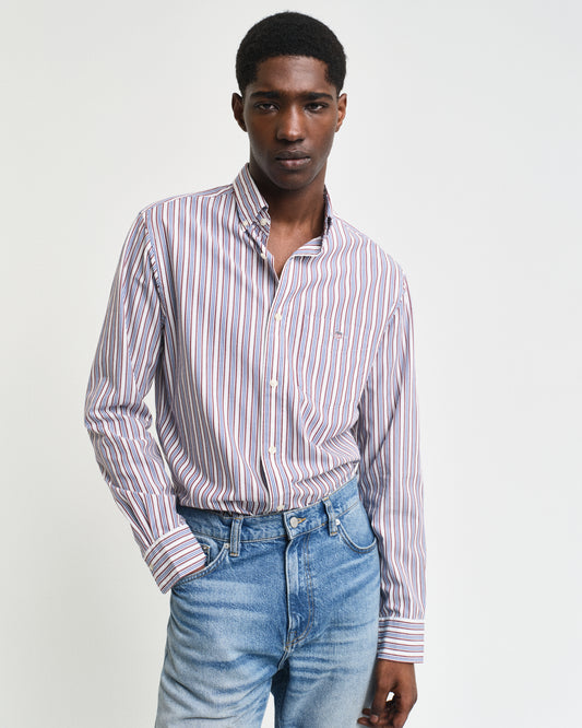 WINE RED, REG POPLIN STRIPE SHIRT, FRONT-VIEW BY GANT AU.