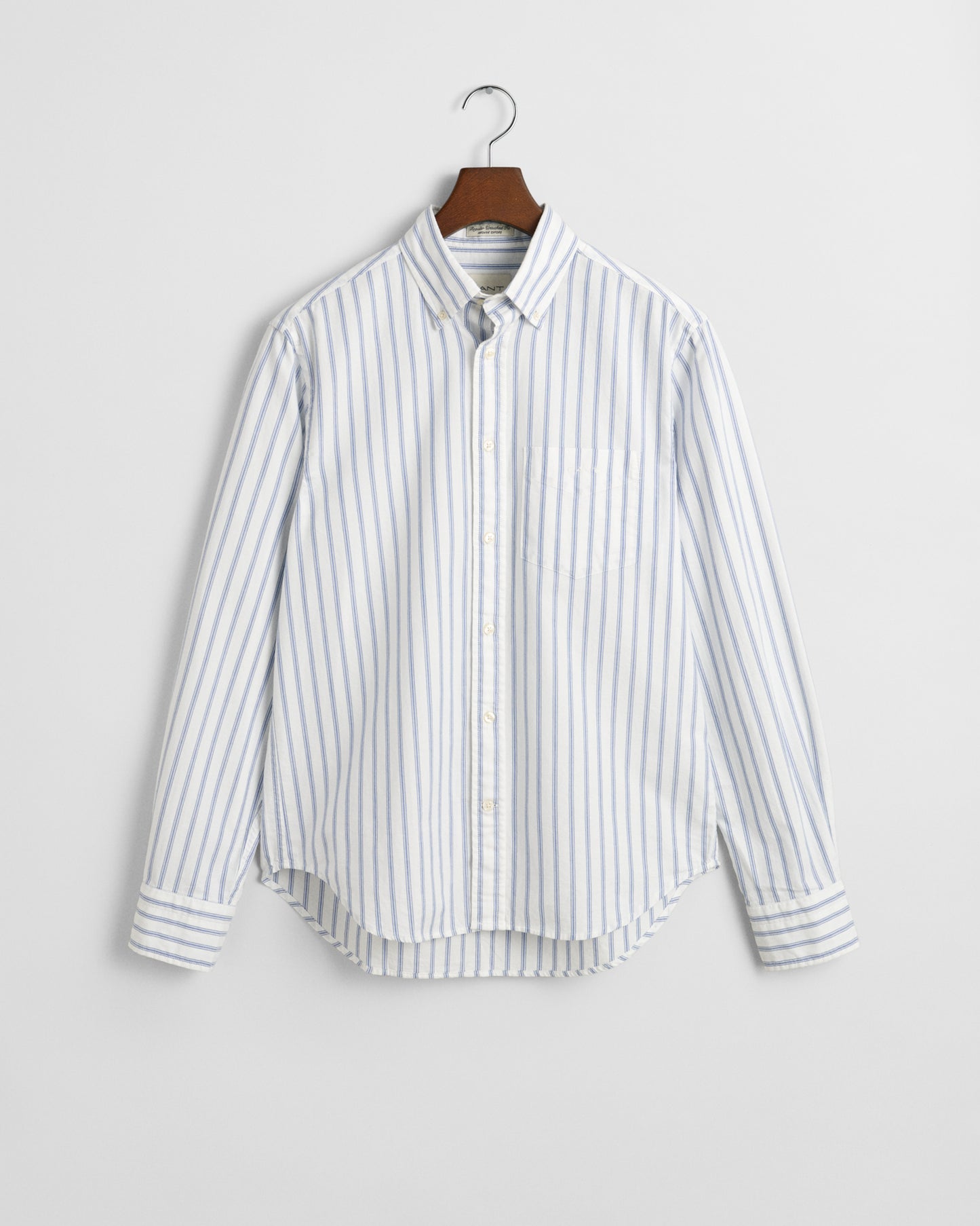 EGGSHELL, REG ARCHIVE OXFORD STRIPE SHIRT, FLAT-LAY BY GANT AU.