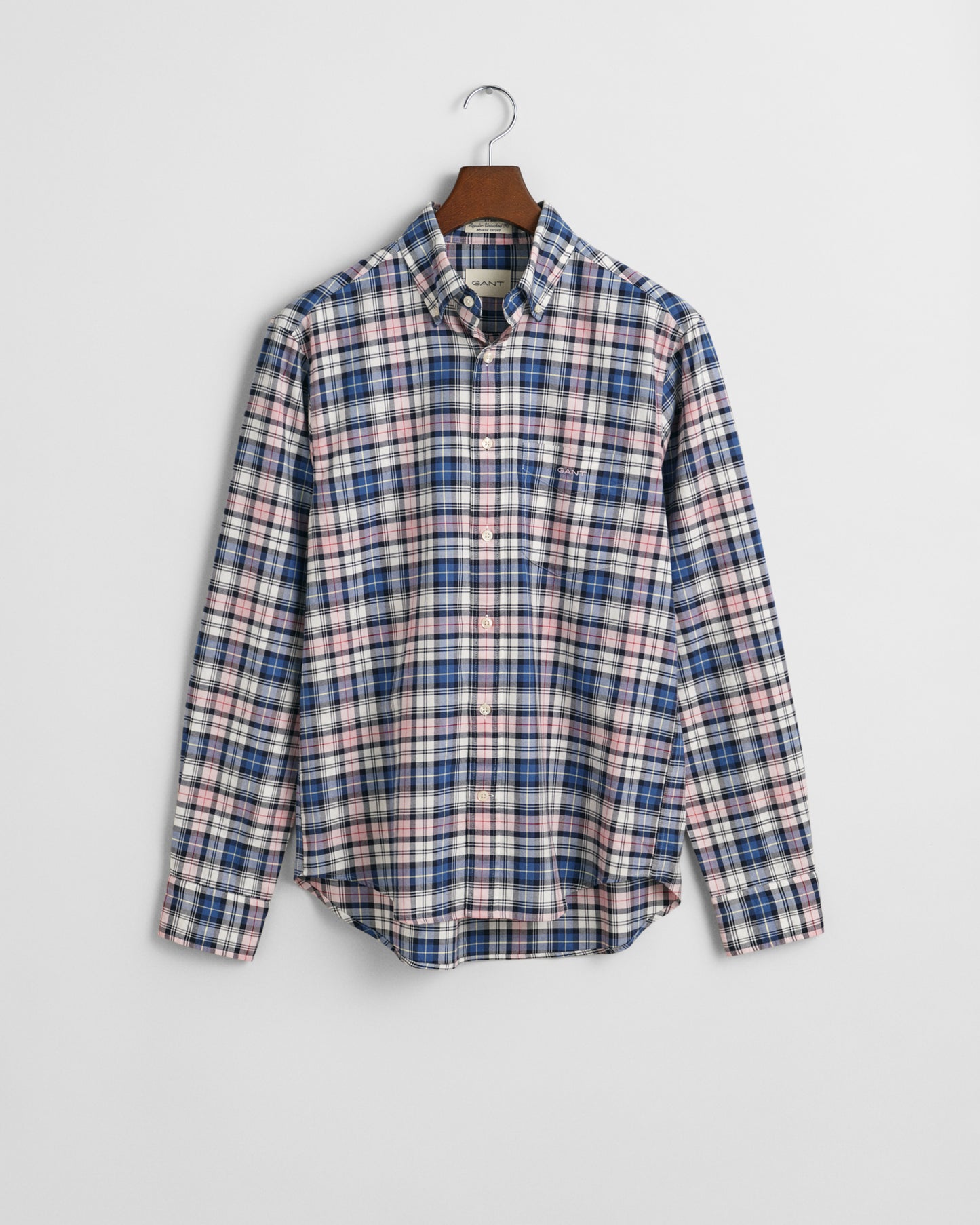 DUSTY PINK, REG ARCHIVE OXFORD CHECK SHIRT, FLAT-LAY BY GANT AU.