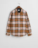 WARM EARTH, HERRINGBONE CHECK OVERSHIRT, FLAT-LAY BY GANT AU.