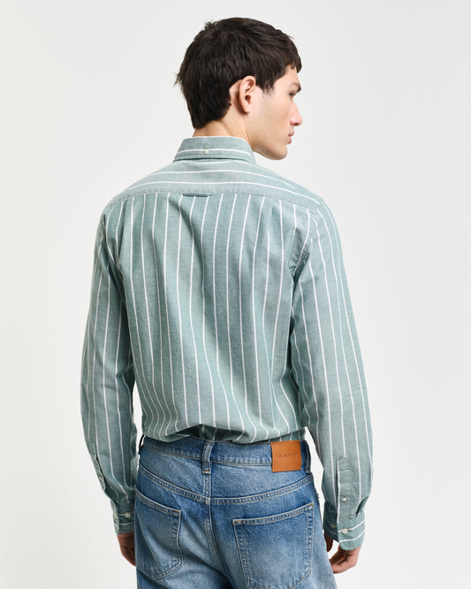 DEEP FOREST GREEN, SLIM OXFORD STRETCH STRIPE SHIRT, BACK-VIEW BY GANT AU.