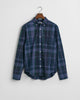 DUSTY NAVY, REG GMNT DYED CHECK SHIRT, FLAT-LAY BY GANT AU.